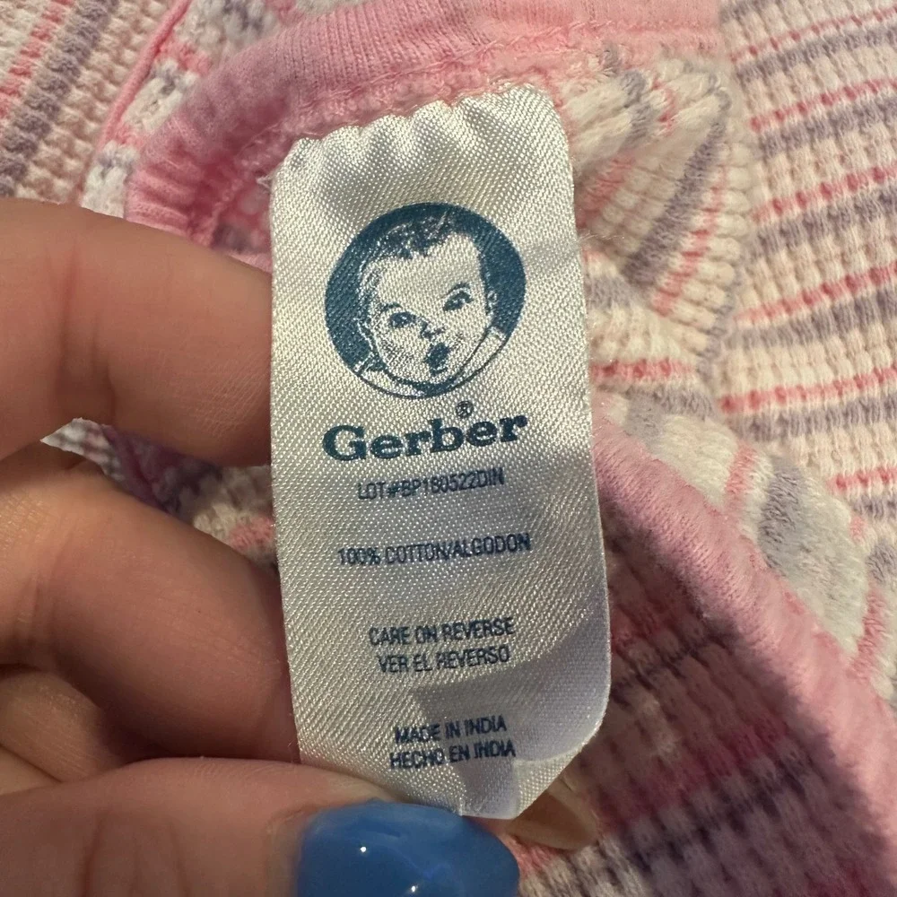 Vintage Gerber Pink Purple Striped Waffle Knit Thermal Baby Blanket 25x29